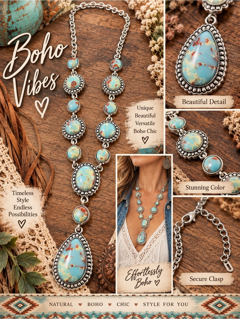 Boho Turquoise Teardrop Necklace - Effortlessly Boho Chic
